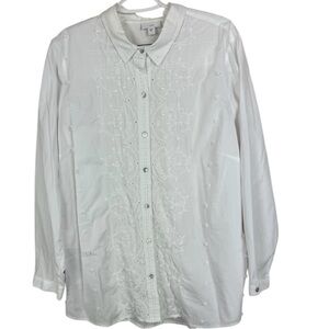 J. Jill Embroidered Long Sleeve Button Down Embroidered Top Sz XL